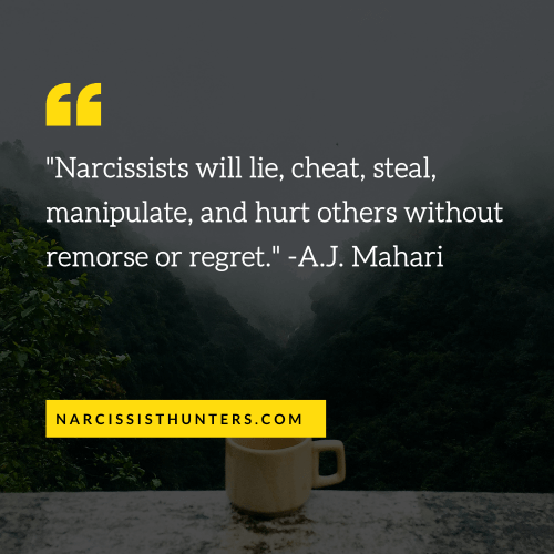 Narcissists will lie, cheat, steal, manipulate, and hurt others without remorse or regret. Narcissistic abuse quotes