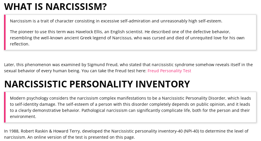 Psyco-tests Narcissistic Personality Disorder Test