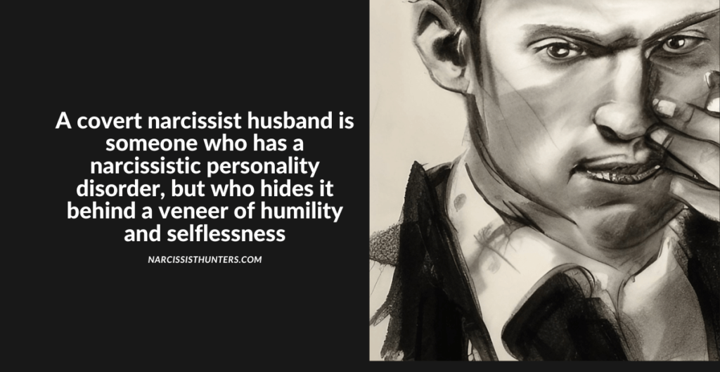 A covert narcissist husband is someone who has a narcissistic personality disorder, but who hides it behind a veneer of humility and selflessness
