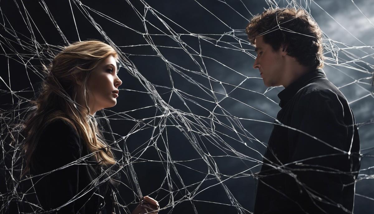 An image showing two people in a tangled web, representing the complexities of a codependent relationship