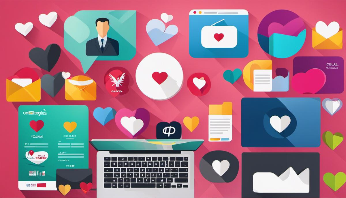 An image depicting a collage of the logos of popular online dating platforms.