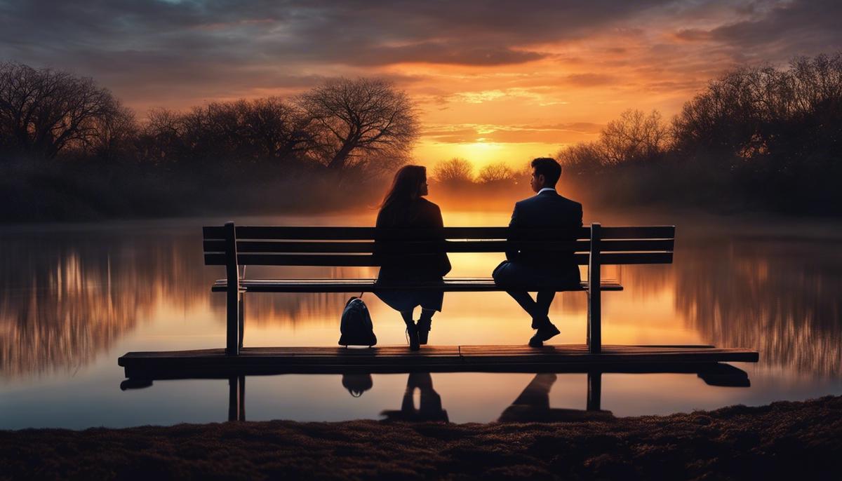 Image depicting a couple sitting apart but facing each other, symbolizing a relationship pause
